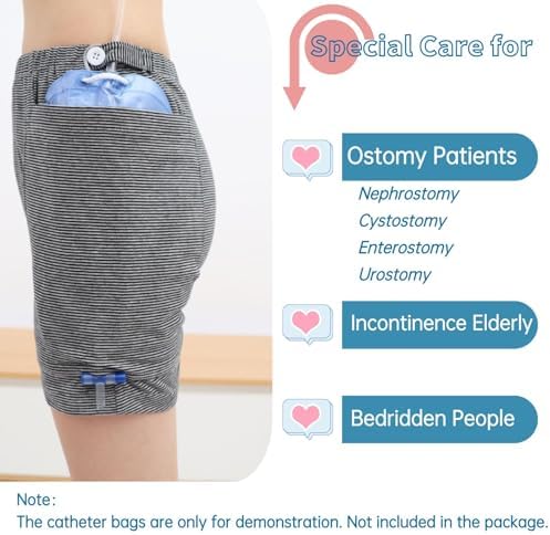 Incontinence Care Trousers, Catheter Underwear for Elderly with Double Pockets, Urinate Drainage Bag Pants for Catheter Nephrostomy Bag for Incontinence and Ostomy Patients (Men, L)