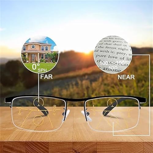 Ribili IntelliReaders, Anti-Blue Light Presbyopia Glasses, Titanium Progressive Reading Glasses