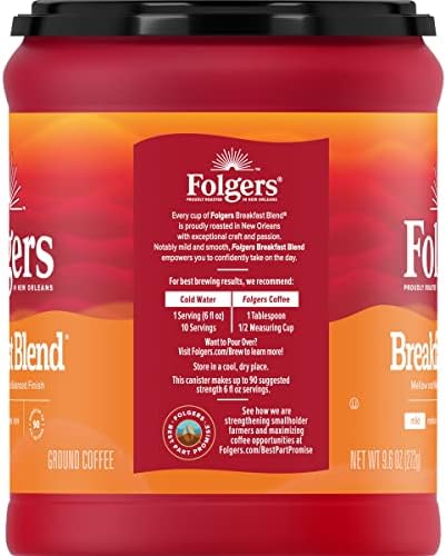 Folgers Breakfast Blend Ground Coffee, Smooth & Mild Coffee, 9.6 Ounce Canister