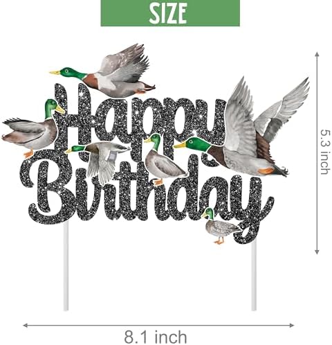 Mallard Duck Birthday Cake Topper - Glittery Black Duck Hunting Theme Cake Topper for Hunter Baby Shower Supplies