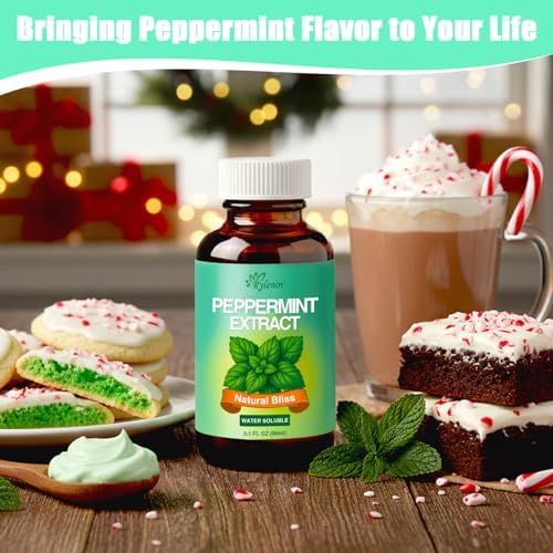 Rylenor 3 oz Peppermint Extract, Pure Mint Extract for Ice Cream, Baking, Drinks, Candy - Water-Soluble - Peppermint Flavoring Food Grade - No Sugar or Additives, Includes Measured Dropper