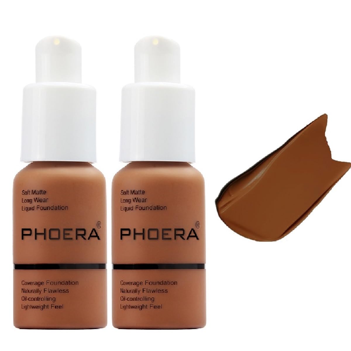 2Pack PHOERA Foundation,Flawless Soft Matte Liquid Foundation Oil Control Concealer Waterproof 24 Hour Foundation Makeupã (109-Mocha)