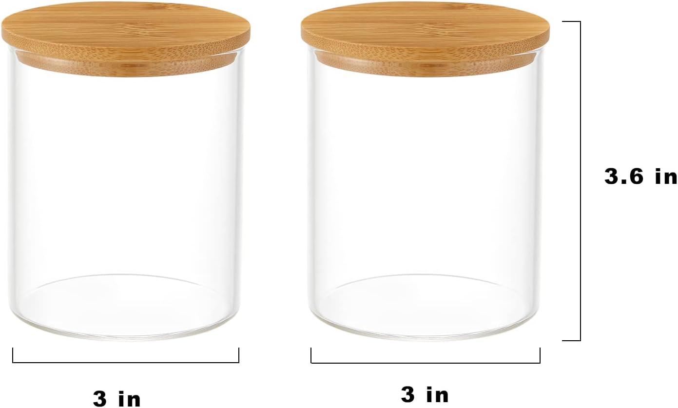 4 Pack Glass Qtip Holder Dispenser Glass Apothecary Jars with Lids Cotton Ball Swab Pad Holder Bathroom Essential Canisters Accessories Jars for Bathroom Organization Vanity Organizers