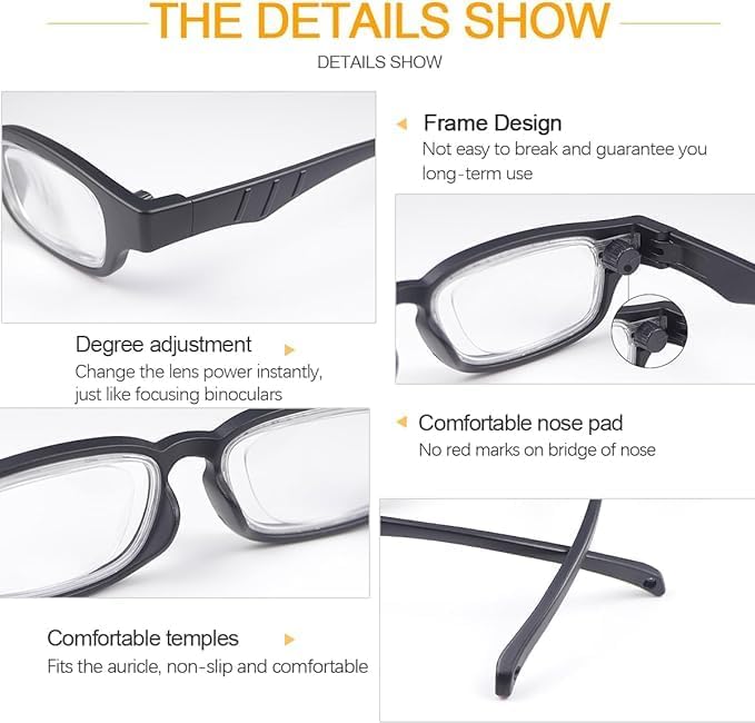 Flex Focal Adjustable Glasses Dial Vision Reading Glasses 0D to 350D Zoom Eyeglasses Men and Women,Adjustable Focus