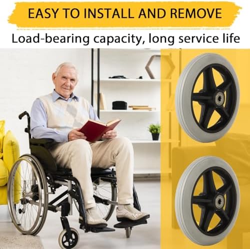 4 Pack 6 Inch Walker Wheels Replacement, Drive Walker Wheels, Wheelchair Front Wheels with Axles, Rubber Rollator Wheel Safe and Quiet Wheelchair Accessories, Gray