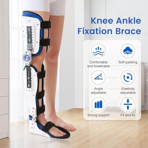 Adjustable Knee Joint Fixed Brace Full Leg Brace Knee Support Lmmobilizer Breathable Thigh Knee Ankle Foot Supports Orthosis Soft and Breathable Helps to Improve Balance Leg Stre,Left+right leg