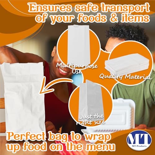 MT Products White Paper Bags 8 lbs. - Disposable Paper Lunch Bags Perfect for Shopping - Pack of 100