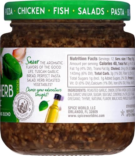 Spice World Garlic and Italian Herb Seasoning Blend – Ready-to-Use Seasonings for Cooking - 6.5oz Italian Seasoning Spice Adds Aromatic Flavor to Marinades, Pasta, Pizza, Dips, Veggies, & More