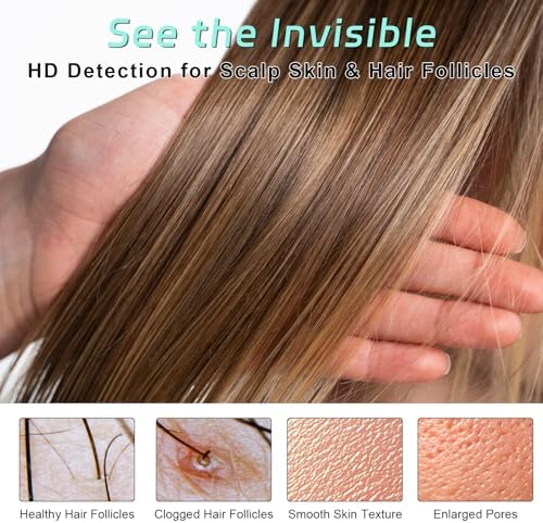 At-Home Skin & Scalp Analyzer - 2MP 1000X Wireless HD Microscope to Inspect Pores, Wrinkles & Hair Follicles, Connect to Your Phone or PC, Personal Beauty Magnifier for Home & Salon Use