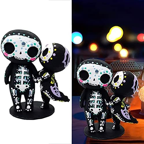 Sugar Skull Couple Figurine Statue Couples Cute Skeleton Mexican Halloween Day of The Dead Figurines Valentine's Day Decor(kiss)