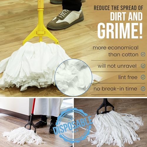 KLEEN HANDLER Disposable Industrial Mop Head Replacement, Non-Woven Cut End Floor Cleaning Wet Mop Head Refill (Pack of 6)