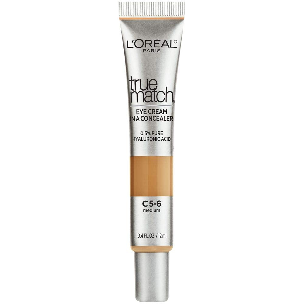 LâOréal Paris True Match Eye Cream in a Concealer, 0.5% hyaluronic acid, Medium C5-6, 0.4 fl. oz.