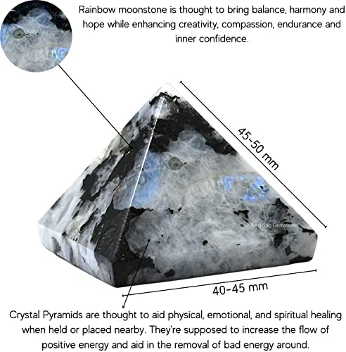 Amazing Gemstone Rainbow Moonstone Pyramid Crystal Healing Stones - 2" Great Pyramid Figurine of Natural Stone Pyramid for Meditation, Reiki, Chakra Balancing and Crystal Pyramids Grid