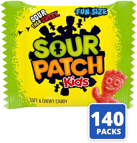 SOUR PATCH KIDS Soft & Chewy Gummy Candy, Bulk Candy, 140 Snack Packs