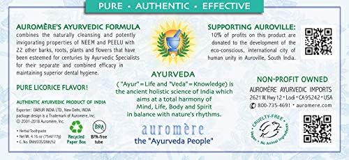 Auromere Ayurvedic Herbal Neem & Clove Toothpaste - All Natural Fluoride Free Toothpaste for Adults and Kids, Suitable for Sensitive Teeth, SLS-Free, Non GMO, Vegan, Cruelty-Free - 1 Pack