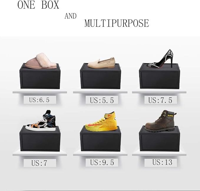 AOTENG STAR Clear Storage Box Womens Mens Shoe Display Box Plastic Foldable Stackable Shoe Container Clear Closet Shelf Organizer - 6 Pack
