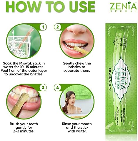 Zenia Sewak Natural Miswak Toothbrush - Vacuum Sealed Natural Flavor Traditional Peelu Toothbrush Stick - for Healthy Gums, Teeth, and Fresher Breath (1 Pack)