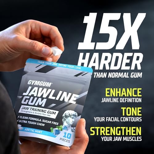 GYMGUM Jawline Gum Ultra Hard Chewing Gum | No Calories, No Sugar, No Artificial Sweeteners | Keto Friendly Mewing Gum for Jawline Training & Exerciser (10 Count (Pack of 1), Arctic Mint)