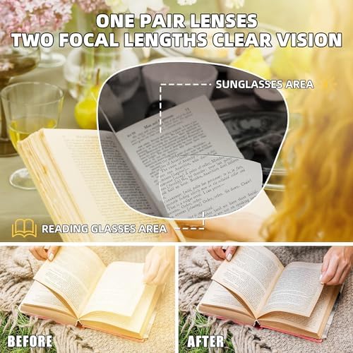 JM 2 Pack Bifocal Reading Sunglasses for Women Fashion Oversized Square Sun Readers Outdoor Reading Glasses UV400 Protection, Black & Clear Blue +1.25