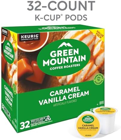 Green Mountain Coffee Roasters Caramel Vanilla Cream, Single-Serve Keurig K-Cup Pods, Flavored Light Roast Coffee Pods, 32 Count