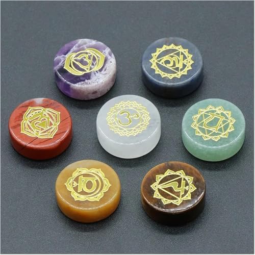 7 Chakra Crystal Stones Natural Reiki Healing Crystals Gemstones with Engraved Chakra Symbol Polished Stone for Meditation Crystal Therapy Gift for Reiki Practitioners