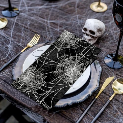Horaldaily 100 Halloween Disposable Paper Decorative Guest Napkins, Black Cobweb Hand Towel for Party Lunch Dinner Kitchen Bathroom