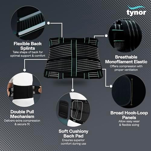 TYNOR Back Brace for Lower Back Pain with Lumbar Pad for Men & Women, Breathable Lumbar Support Brace with Adjustable Straps for Herniated Disc, Scoliosis & Lifting (XL, Premium Black)