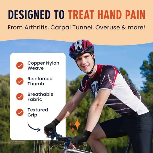 Dr. Frederick's Original Copper Compression Arthritis Gloves - Doctor-Developed Hand Pain Relief for Arthritis, Carpal Tunnel & Tendonitis - All-Day Comfort, Typing & Daily Use - Fingerless, Medium