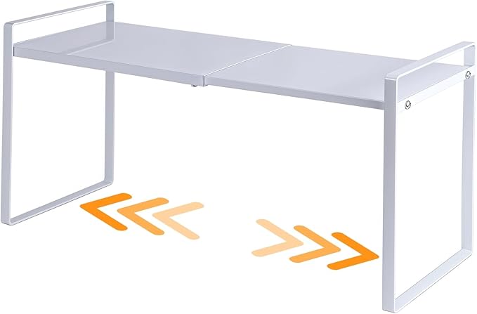 Expandable Cabinet Shelf Organizer Riser for Kitchen Pantry Cupboard Under Sink Countertop (white, 8.2ââD * 12.2-21.6ââW * 10.4ââH)