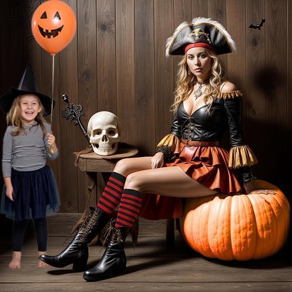 Red and Black Striped Socks Thigh High Striped Tights Over The Knee Striped for Halloween Parties Cosplay