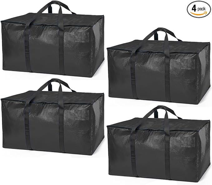 ClearSpace Heavy Duty Moving Bags or Storage Bags â Black Storage Bins with Lids, Large Moving Boxes with Backpack Straps & Zippers,â Packing Box & Moving Supplies for College Dorm, 4 Pack