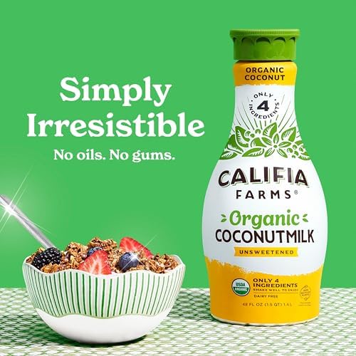 Califia Farms - Organic Unsweetened Coconut Milk, 48 Oz, Dairy Free, Vegan, Plant Based, Non GMO, Low Calorie, USDA Organic