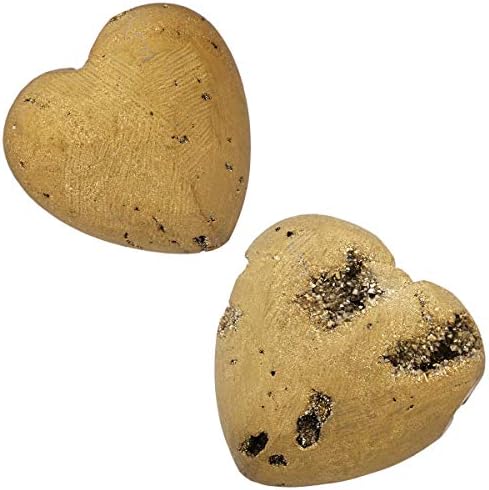 mookaitedecor Gold Titanium Coated Agate Druzy Heart Crystal Healing Stone Pocket Reiki Balancing Home Decor 1.5 Inches