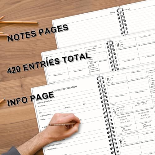 FFFPYGLQ Notary Journal Log Book, 7x10 Inch, Spiral Bound Book with 420 Record Entries, Notary Public Journal for Notarial Acts, Purple