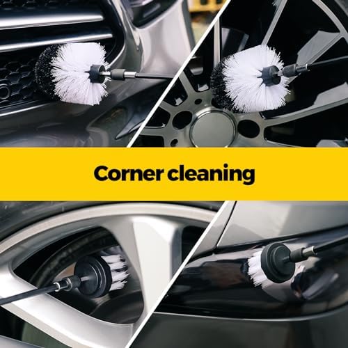 Holikme 5Pack Drill Brush Attachment Set-Car Interior Detailing Kit,Power Scrubber Brush Extended Long Attachment for Bathroom, Car,Shower,Carpet,Boat,Kitchen,Floor and Tile,White