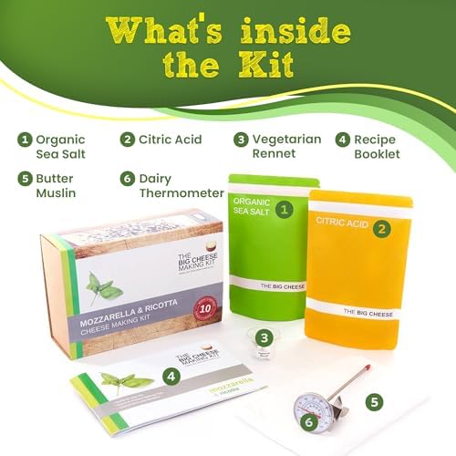 Mozzarella & Ricotta Cheese Making Kit – DIY Cheese Maker, Craft Fresh Mozzarella, Ricotta Cheese at Home – Includes Cheese Making Supplies & Vegetarian Rennet for Cheese Making, 10 Batches