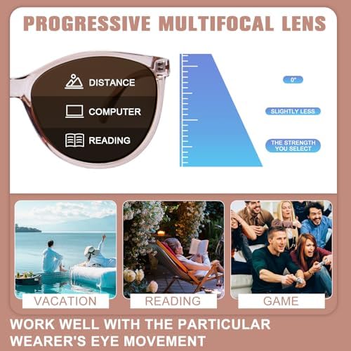 Progressive Multifocal Sunglasses for Women Men, Multifocus Sun Readers Outdoor Reading Sunglasses Women's with UV400