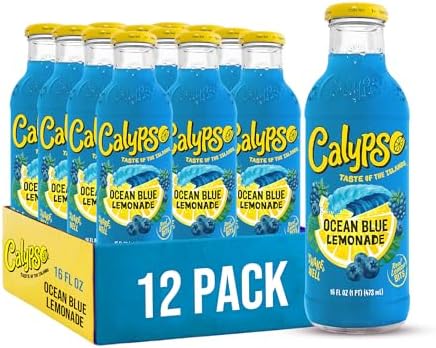 Calypso Lemonade, Ocean Blue Lemonade, Made with Real Fruit, 16 Fl Oz Glass Bottles (Pack of 12)