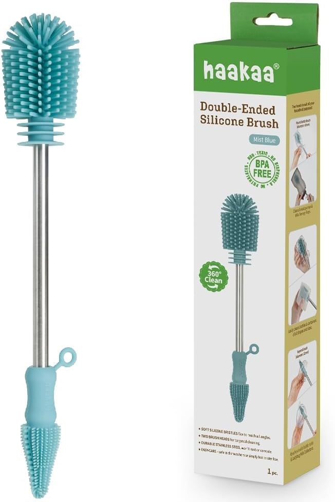 Haakaa Silicone Cleaning Brush Kit â Household Cleaning Brushes for Bottles and Crevices â Food-Grade Silicone: Dishwasher Safe (Brush-Mist Blue)