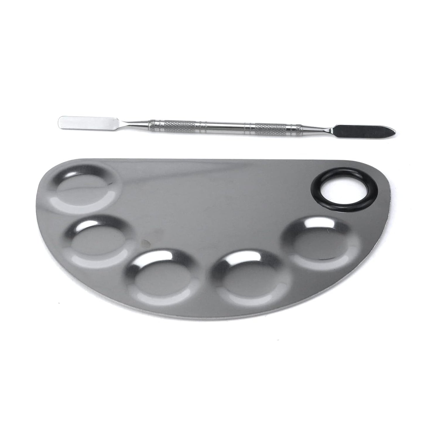 Stainless Steel Professional Beauty Palette,Large Square and Half Moon Color Palette,Silver,with Color Stick,1 SET