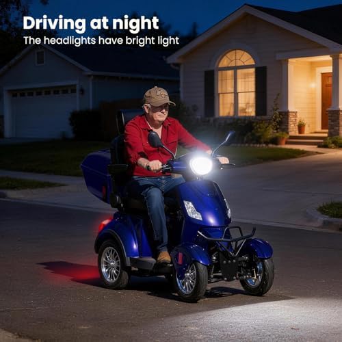 Super Large Electric 4 Wheel Mobility Scooters, Heavy Duty 800W Wheelchair Device, 25 Miles Long Range, All Terrain Mobility Scooter,Speed Adjust, Remote Key,Receive Ready to Ride (Blue)