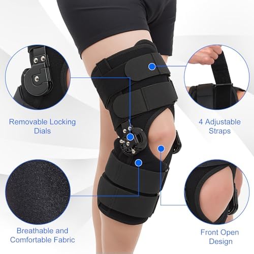 Hinged ROM Knee Brace with Side Stabilizers, Post Op Knee Immobilizer for Arthritis, ACL, MCL, PCL, Meniscus Tear, Medical Orthopedic Support After Surgery (Upgraded Version, Medium)