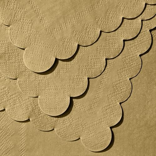 NatNarr 120 Pcs Cocktail Napkins Gold Grad Napkins Disposable Scalloped Dessert Beverage Party Napkin for 2026 Graduation, Wedding, Birthday, Celebrate, 5 x 5 Inch