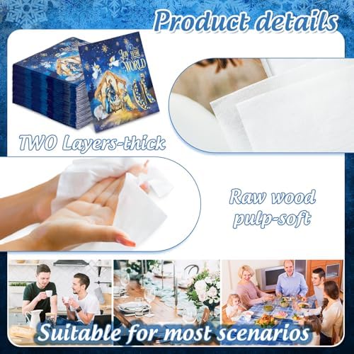 JarThenaAMCS 80Pcs Christmas Christian Paper Napkin Nativity Disposable Luncheon Napkin Holy Night Dinner Hand Napkin for Holiday Baby Shower
