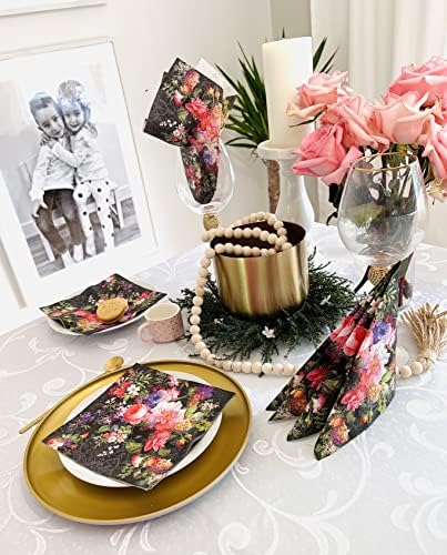 AM Décor - 20 Count Soft 3-Ply Tissue Decoupage Luncheon Paper Napkins -13" x 13" (Unfolded) Roses on Velvet