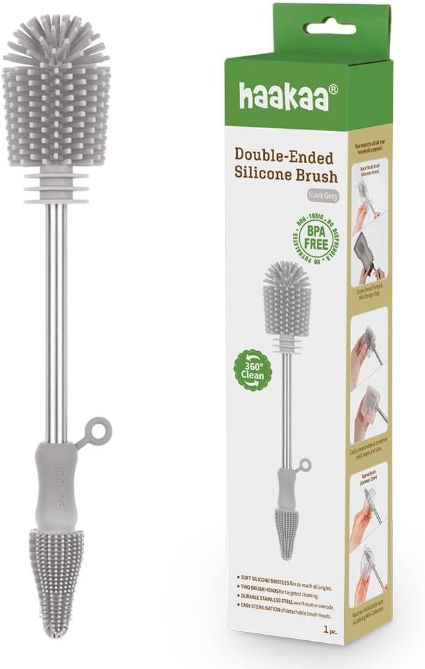 Haakaa Silicone Cleaning Brush Kit â Household Cleaning Brushes for Bottles and Crevices â Food-Grade Silicone: Dishwasher Safe (Brush-Grey)