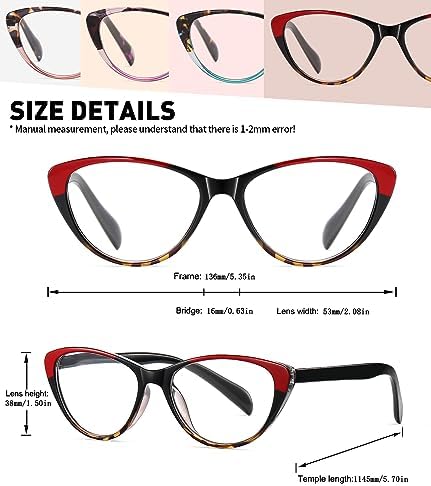 Cat Eye Reading Glasses for Women Blue Light Blocking,Readers for Women 3.0 with Comfort Spring Hinges,Fashion Designer Ladies Eyeglasses(4 pack)