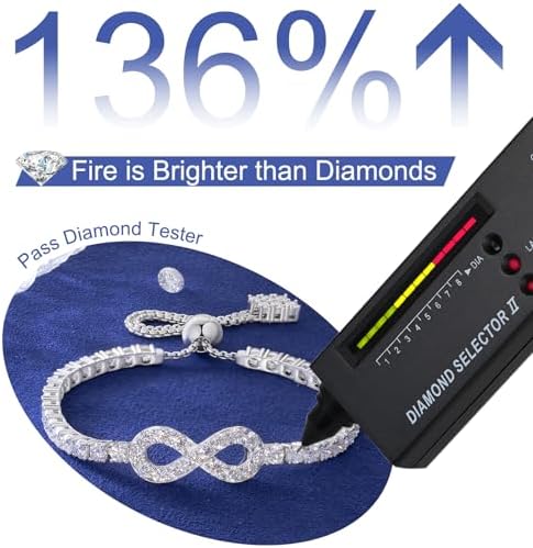 Moissanite Infinity Bracelet, Lab Created Diamond Bracelets for Women, S925 Sterling Silver, 3-5MM Width, 4-9.5inches, 18K Gold Vermeil Adjustable Tennis Bracelets- Birthday Gifts for Women Wife Her