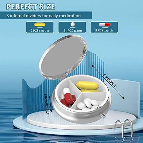 Pill Box 3 Compartment Small Pill Case,Portable for Pocket or Purse Pill Organizer Pill Container Holder to Hold Vitamins, Medication, Fish Oil and Supplements(3PCS)