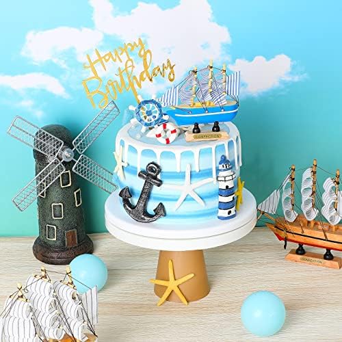 19 Pcs Nautical Cake Topper Pirate Cake Topper Ship Theme Nautical Cupcake Decorations for Birthday Wedding Summer Party Decor